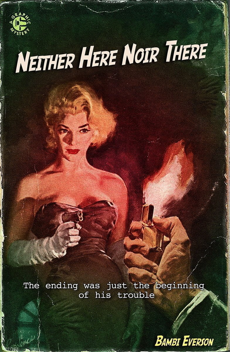 Neither Here, Noir There by Bambi Everson. Michael, newly divorced, broke and depressed, has taken up residence at the apartment of his best friend, Alice. Prompted by Alice, Michael begins to rework a discarded film noir novel. He soon runs into trouble when his femme fatale, Maxie Malone, comes to life with an agenda of her own – one that does not include Alice. Blithe Spirit meets The Maltese Falcon. Full length, approx. 60 min.